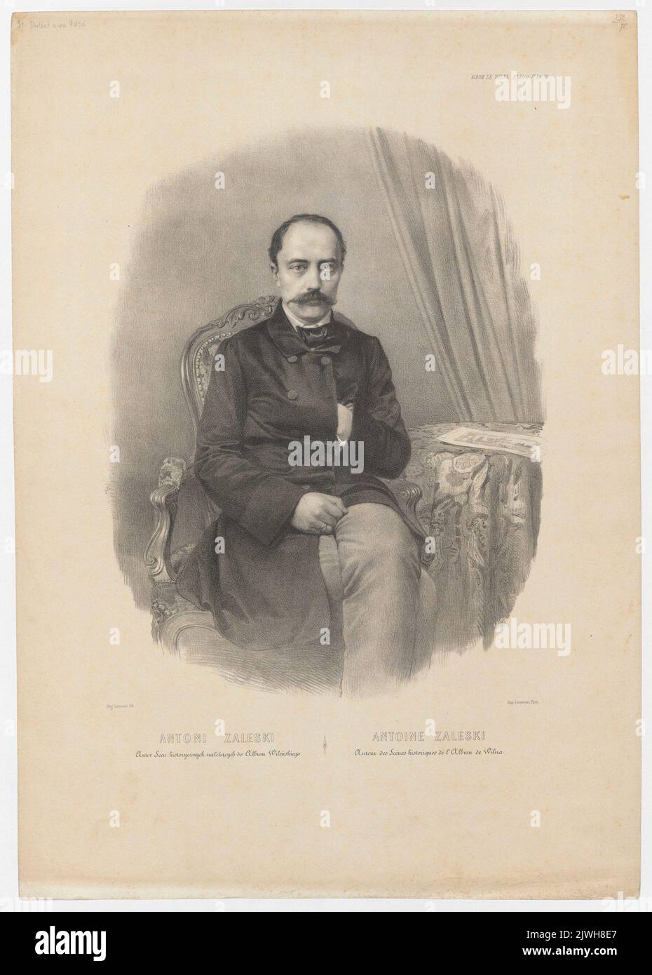 Portrait of Antoni Zaleski. Lemercier, Rose Joseph (Paryż ; zakład litograficzny ; 1827-post 1899), lithography atelier, Lemoine, Auguste Charles (1822-1869), graphic artist, Wilczyński, Jan Kazimierz (1806-1885), publisher Stock Photo