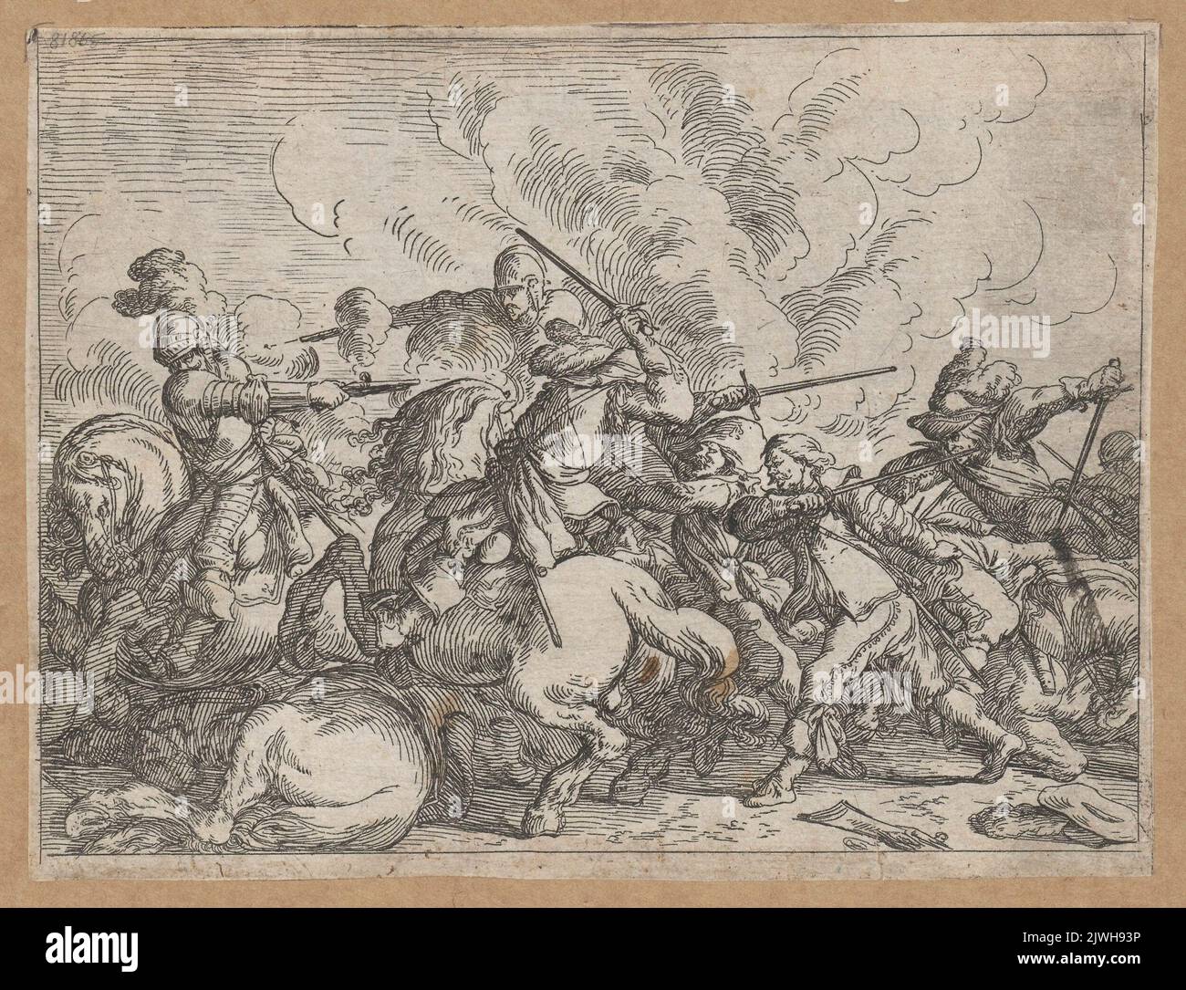 Walka na muszkiety i miecze. Baur, Johann Wilhelm (1607-1642), graphic artist Stock Photo
