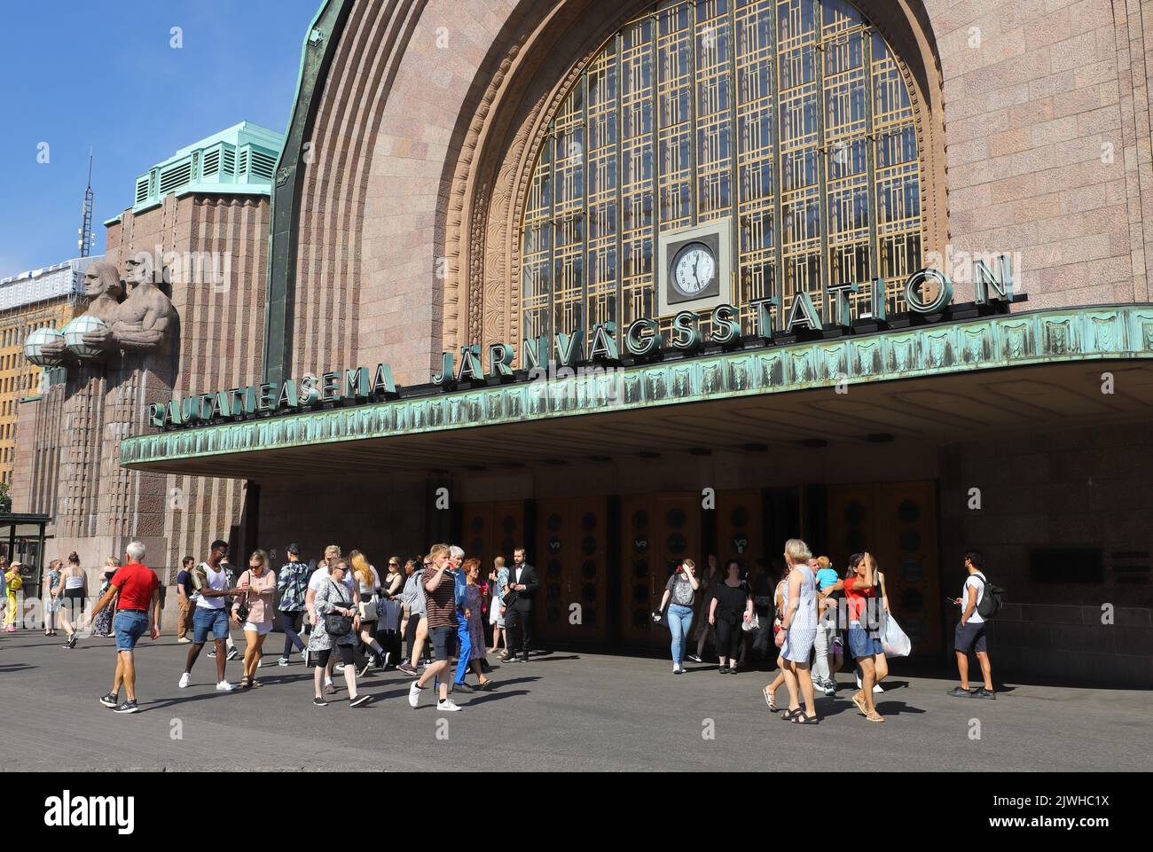 Helsinki, Finland - August 20, 2022: The main entrance to the Helsinki Central railroad station. Stock Photo