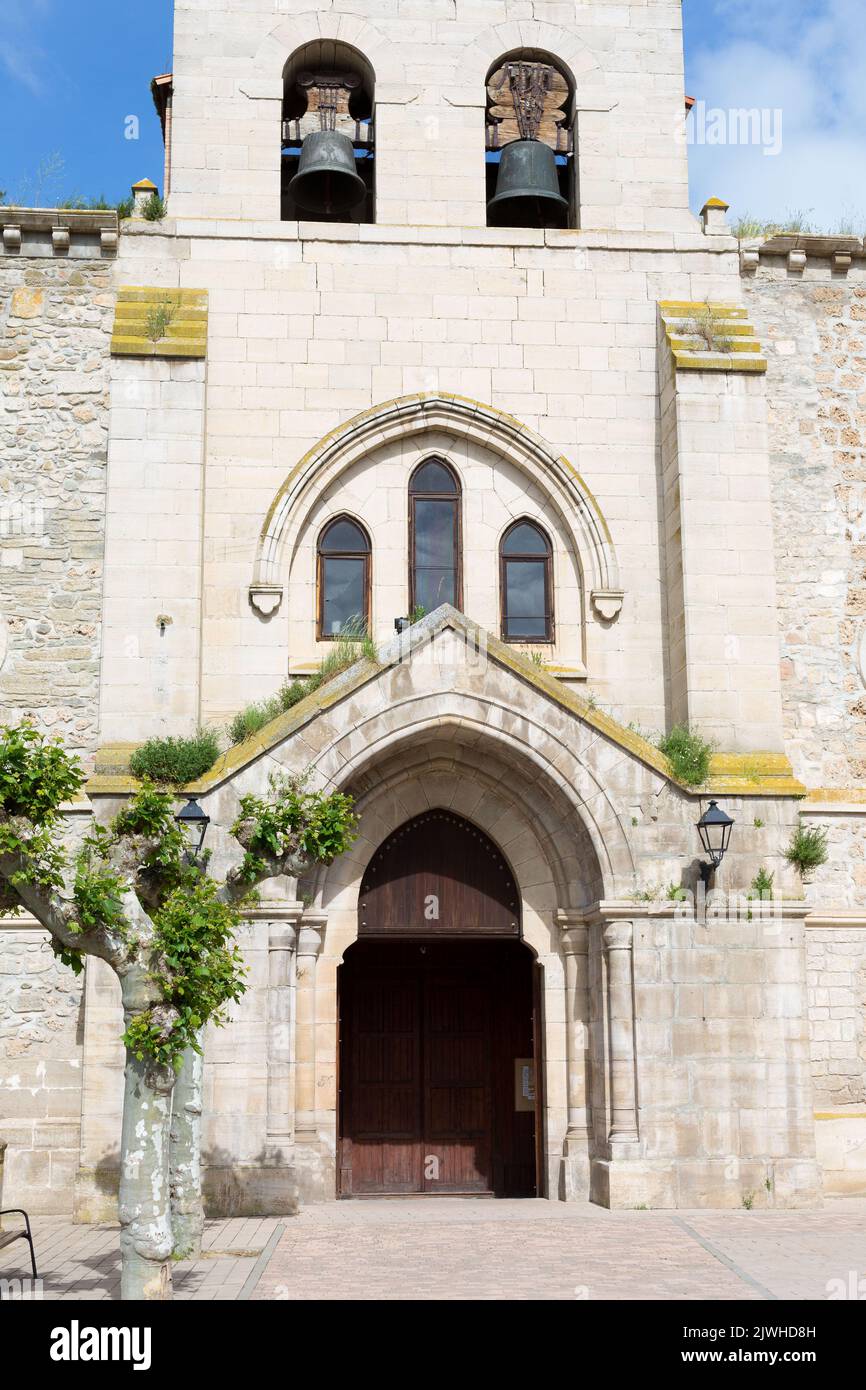 A small town in Castile in Spain, Belorado is a village where pilgrims on the Camino de Santiago pass through. Stock Photo