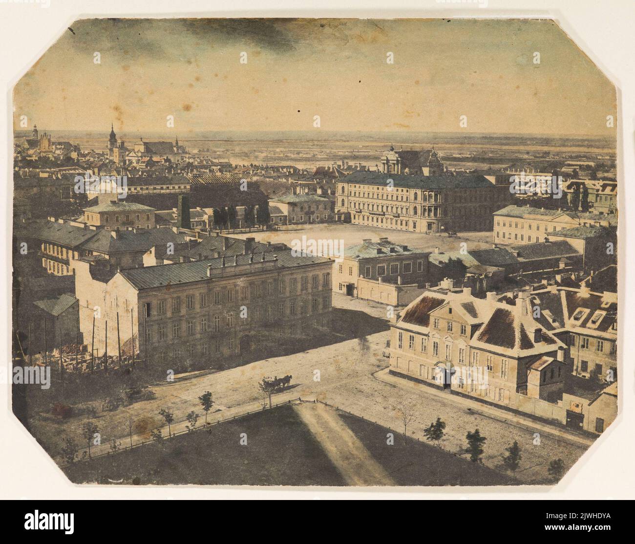 Warsaw. View from the lantern tower of the Evangelical church of the Augsburg confession of the Holy Trinity towards the Plac Saski (presently Plac Józefa Piłsudskiego).. Beyer, Karol (1818-1877), photographer Stock Photo