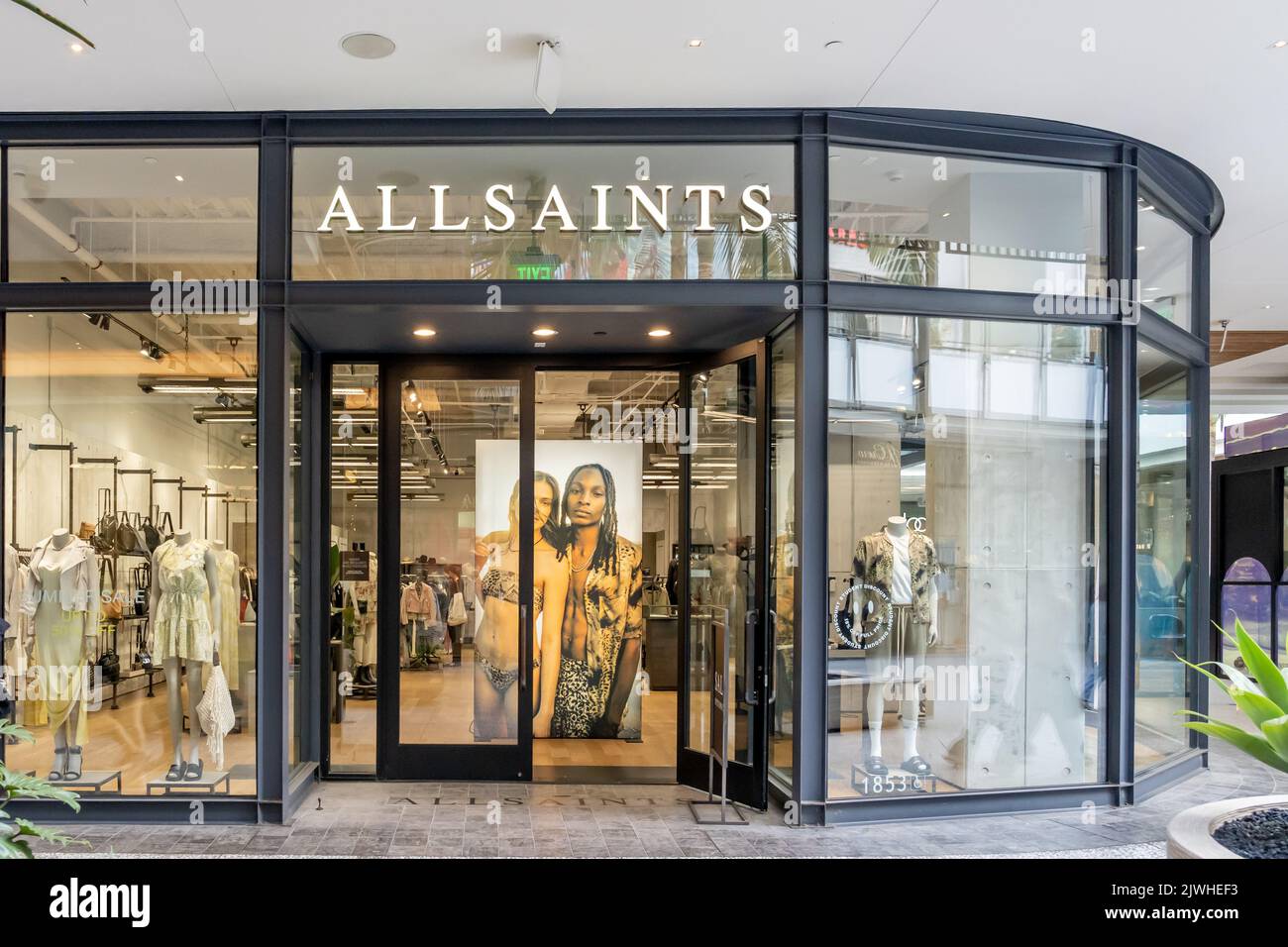 Los Angeles, CA, USA - July 11, 2022: A AllSaints store at Westfield Century City Mall in Los Angeles, CA, USA. Stock Photo