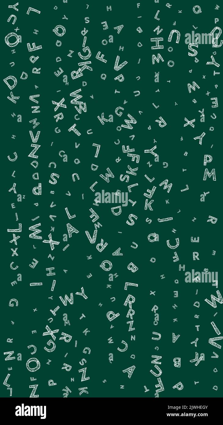 Falling letters of English language. Chalk handdrawn flying words of ...