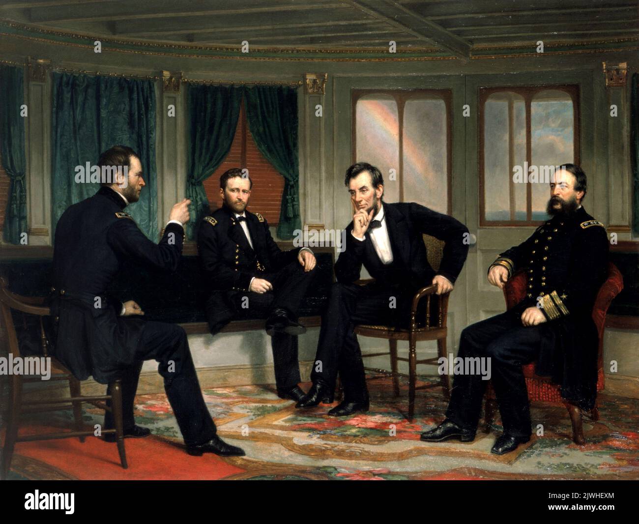 President Lincoln (center right) with, from left, Generals Sherman and ...