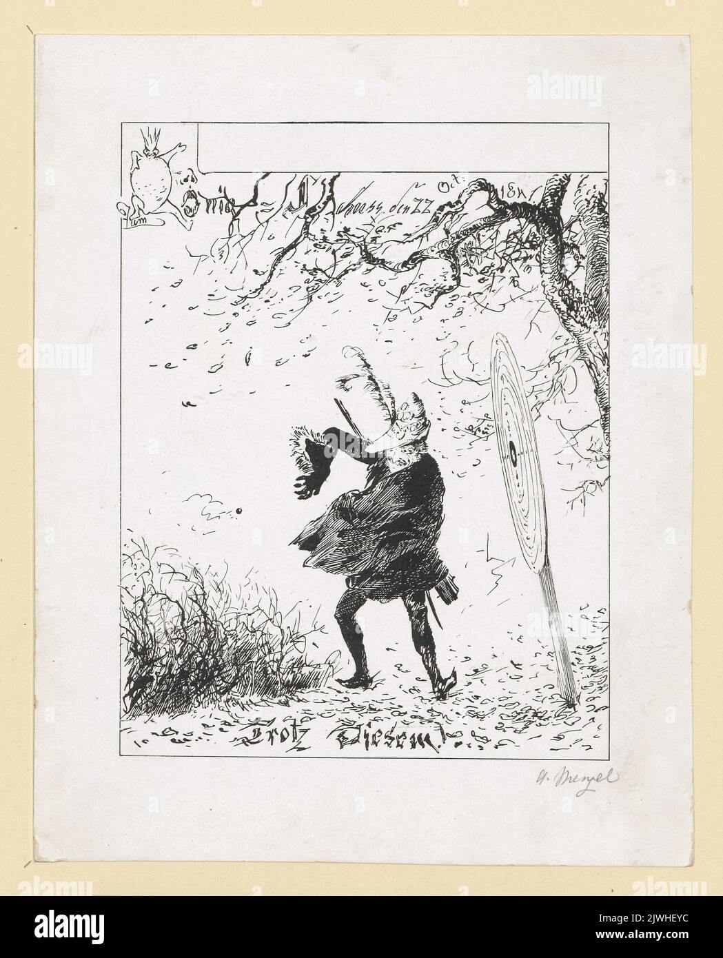 Trotz Diesem (rycina humorystyczna). Menzel, Adolph (1815-1905), graphic artist Stock Photo