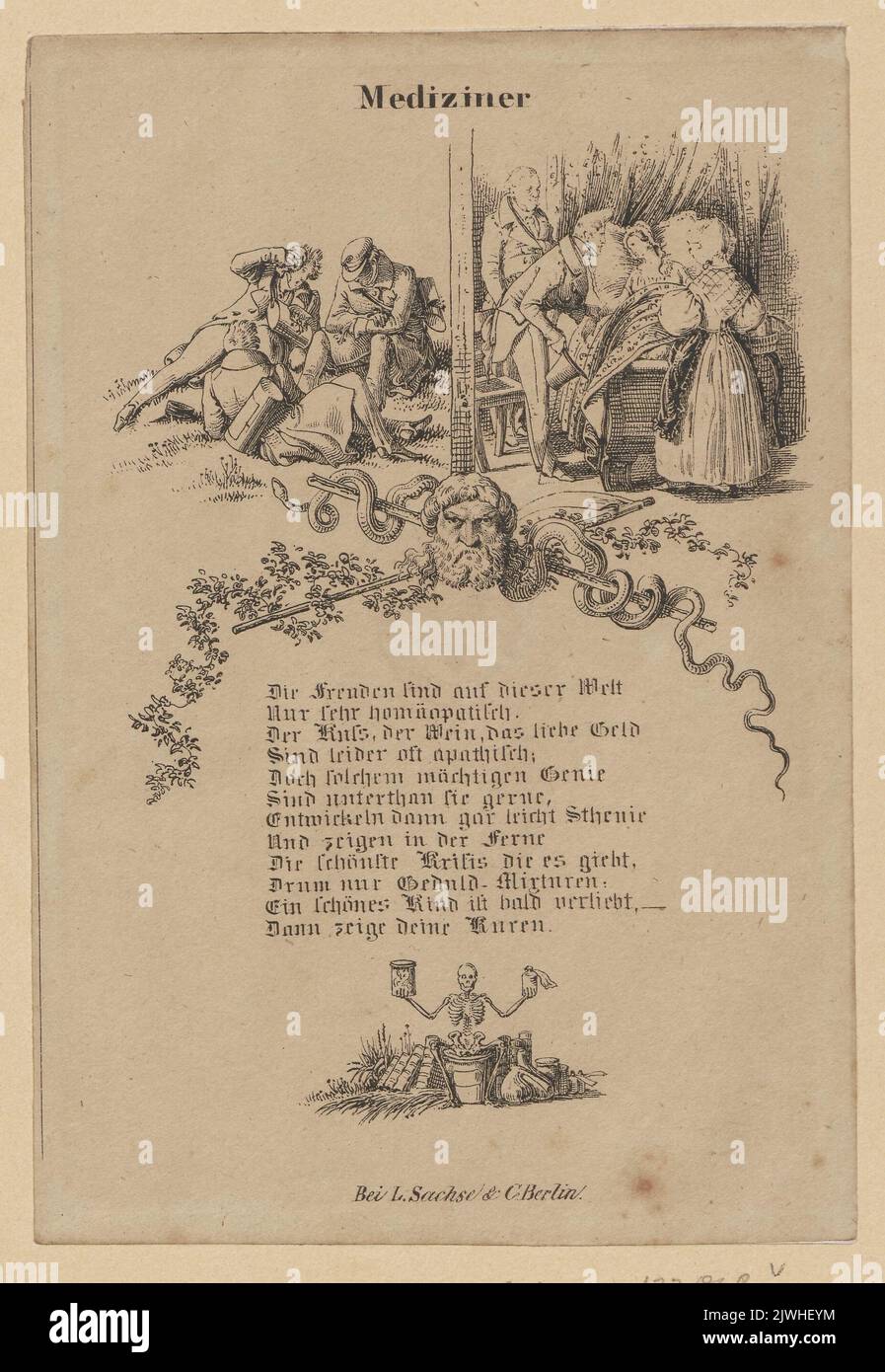 Ilustracja do wiersza satyrycznego 'Mediziner'. Menzel, Adolph (1815-1905), graphic artist, Sachse, Ludwig & Co (Berlin ; zakład litograficzny, wydawnictwo ; 1827-1949), publisher Stock Photo
