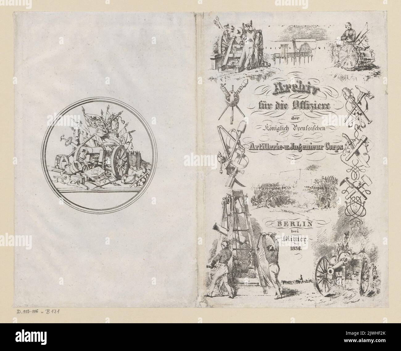 Obwoluta do 'Archiv für die Offiziere der Königlich Preussischen Artillerie-und Ingenieur-Corps'. Menzel, Adolph (1815-1905), graphic artist Stock Photo