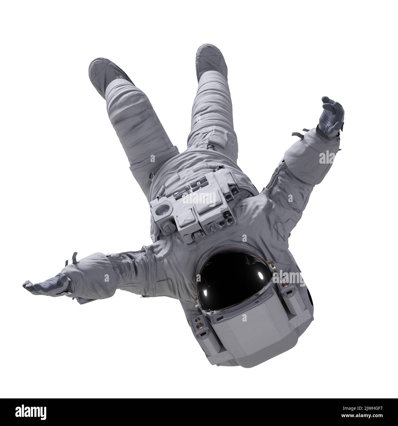 astronaut floating in outer space, isolated on white background Stock Photo