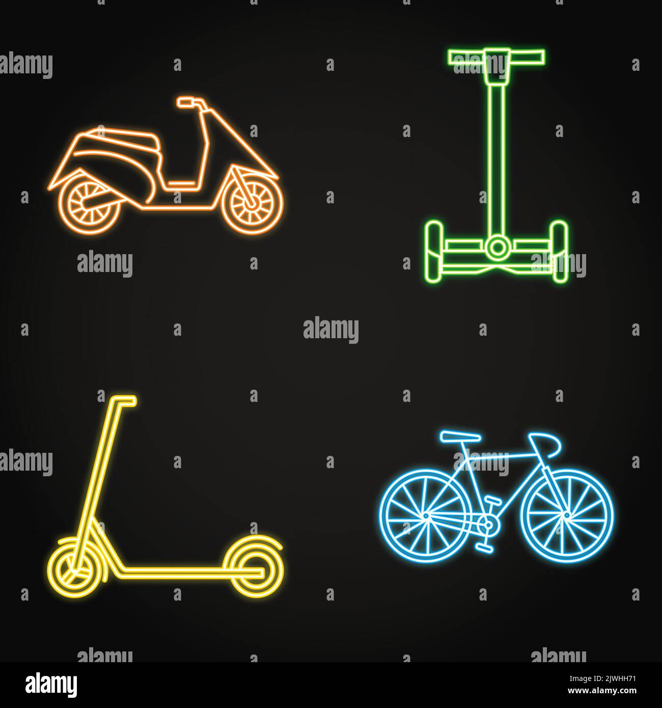 Eco transport neon icon set in line style. Vector illustration Stock ...