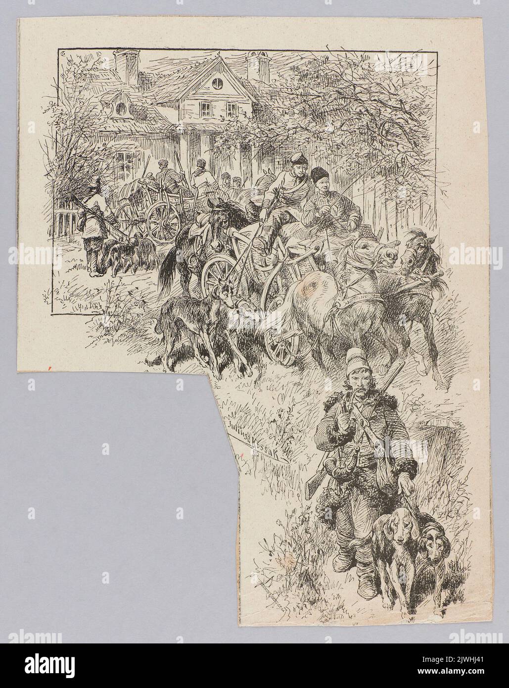 Deporting Drawing Reproduction of drawing: Juliusz Kossak (1824-1899), Departing for the ...