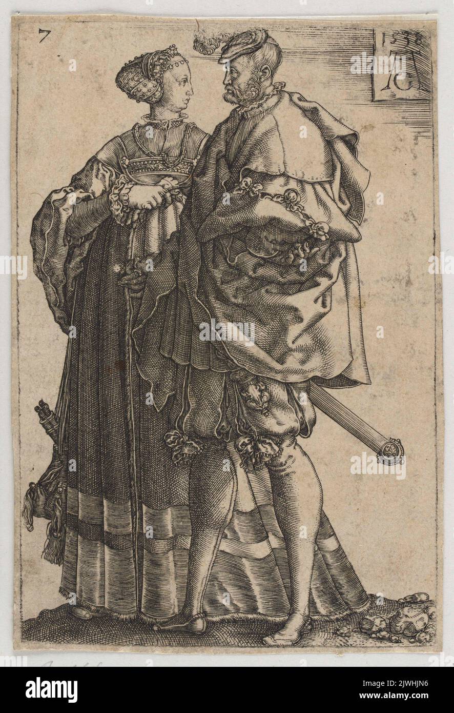 Dancing Couple. Aldegrever, Heinrich (1502-1555/1561), graphic artist Stock Photo