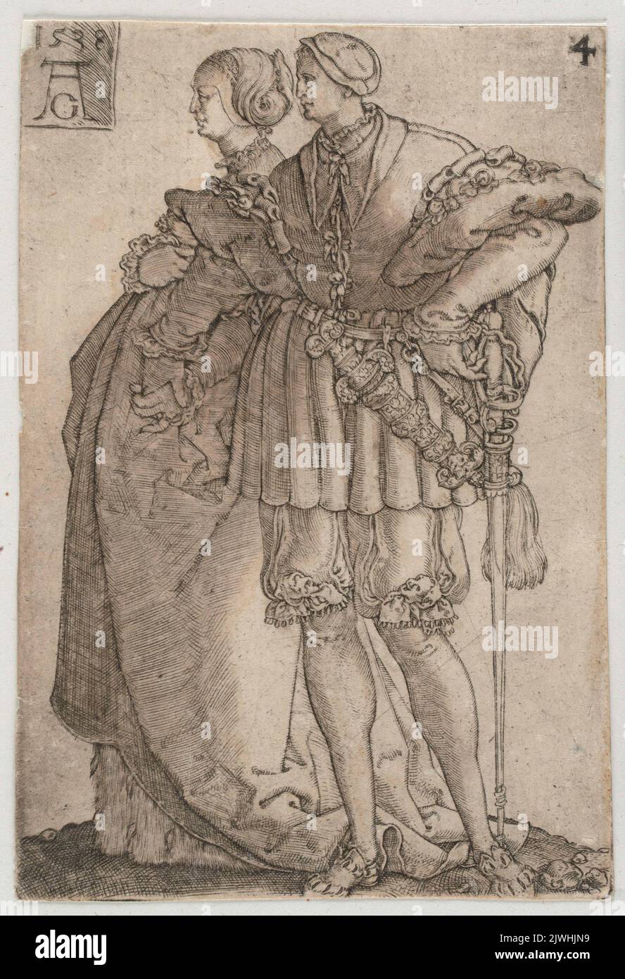 Dancing Couple. Aldegrever, Heinrich (1502-1555/1561), graphic artist Stock Photo