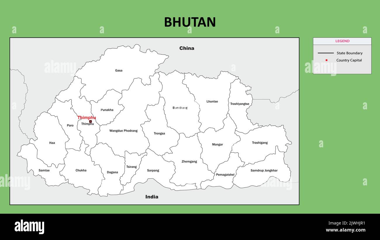 Bhutan Map. State and district map of Bhutan. Administrative map of