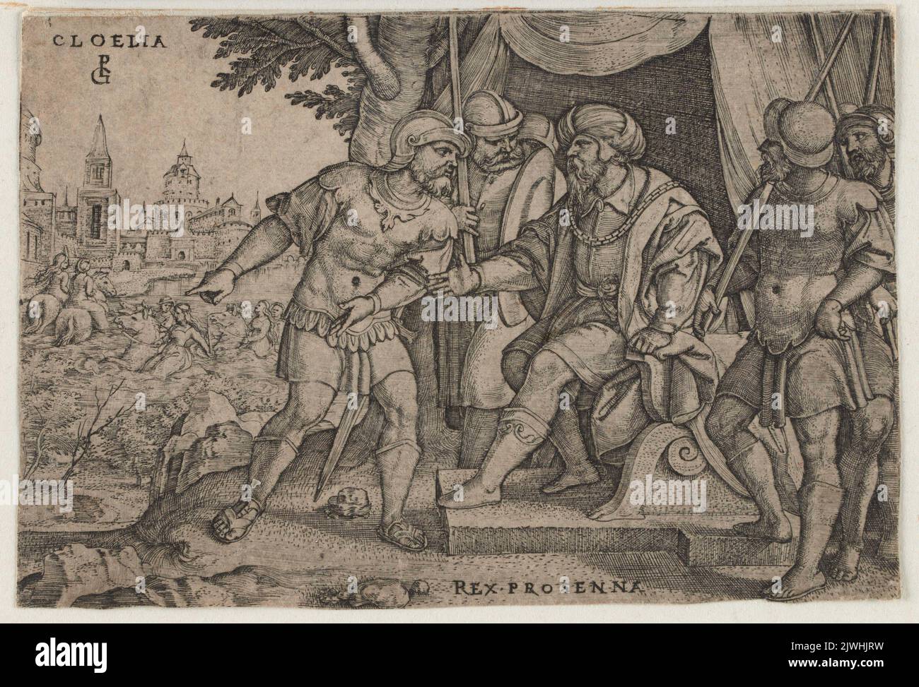 Porsenna Receiving the News of Cloelia's Escape. Pencz, Georg (ca 1500-1550), graphic artist Stock Photo
