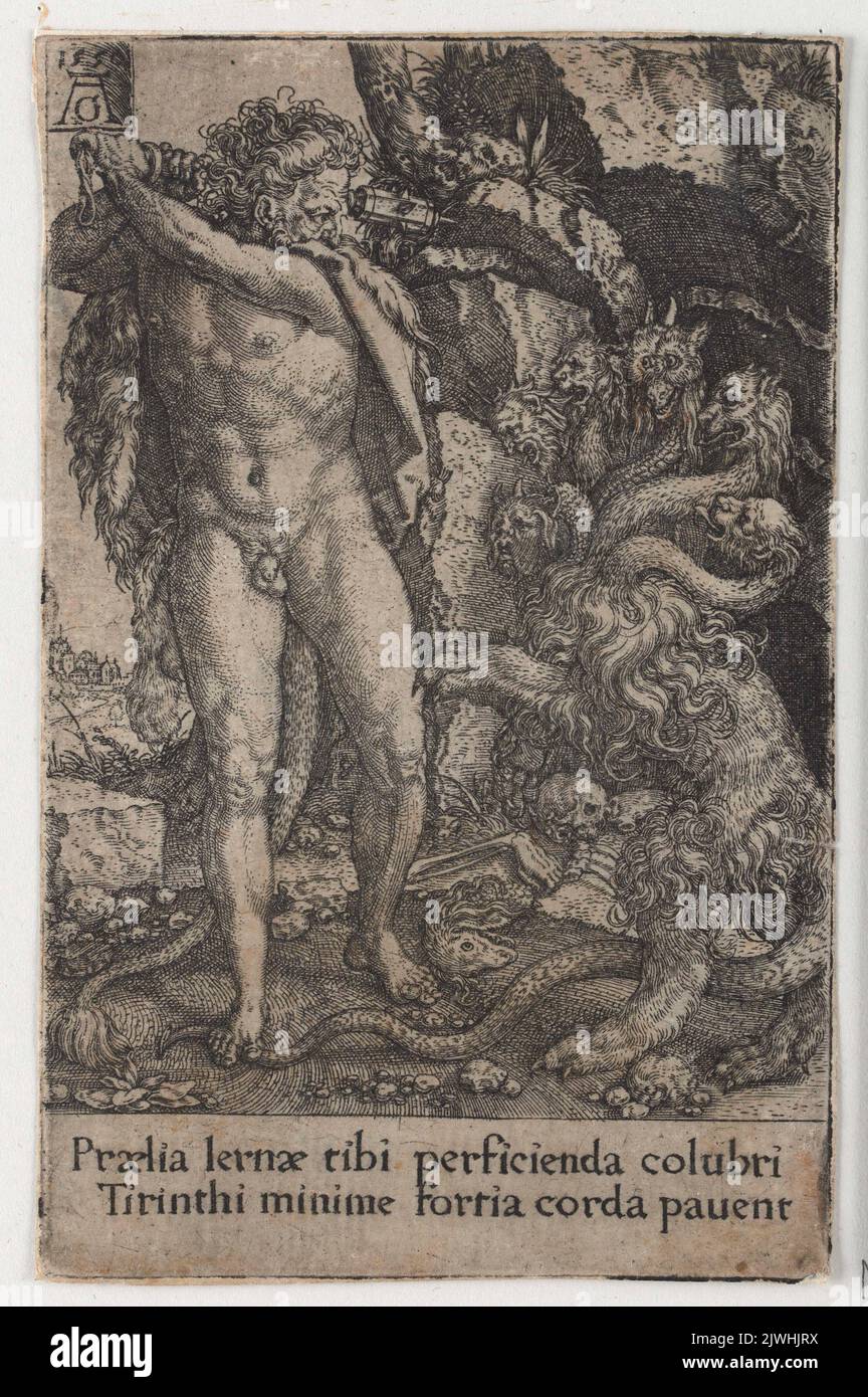 Hercules Fighting the Lernaean Hydra. Aldegrever, Heinrich (1502-1555/1561), graphic artist Stock Photo