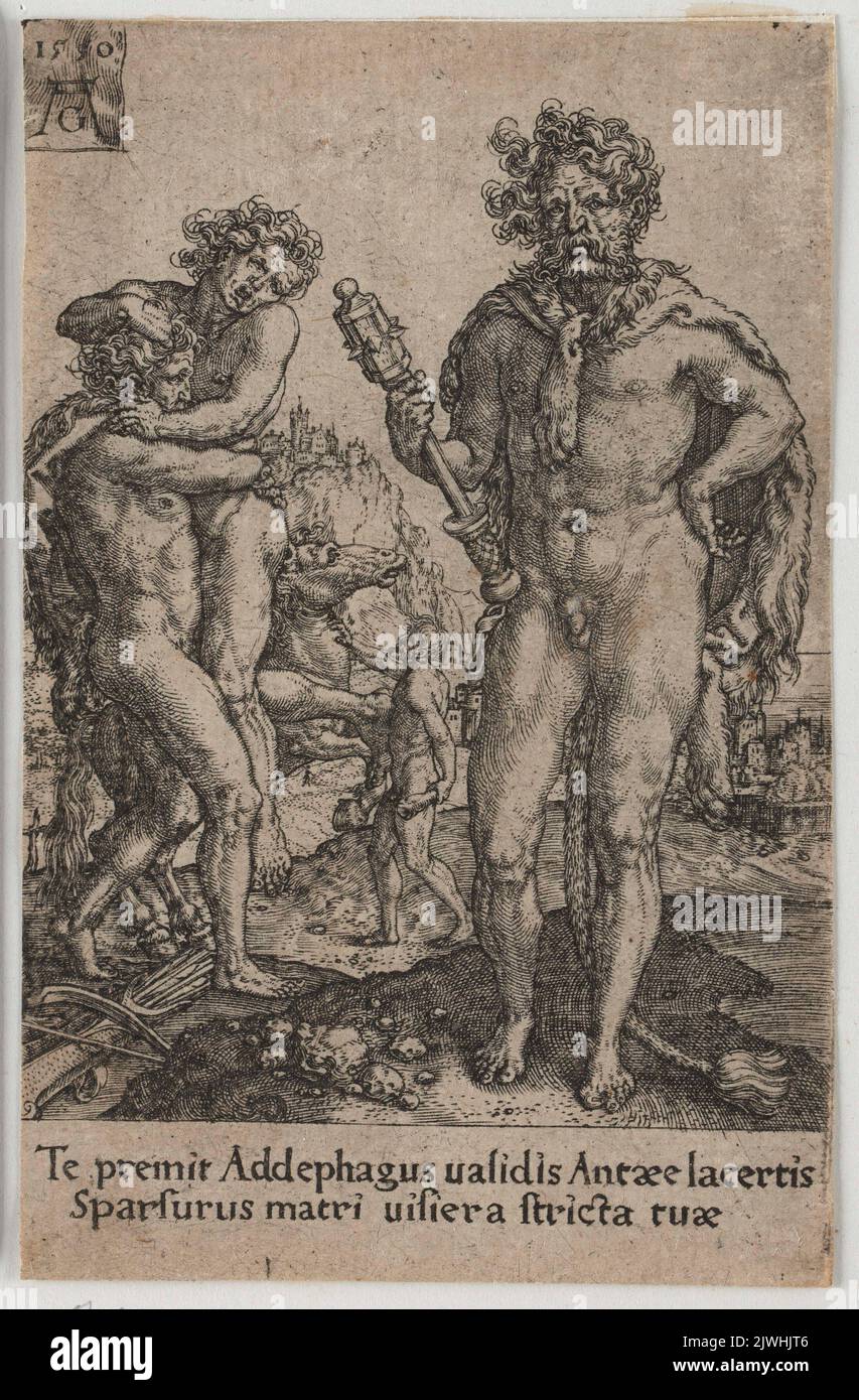 Hercules slaying Antaeus. Aldegrever, Heinrich (1502-1555/1561), graphic artist Stock Photo