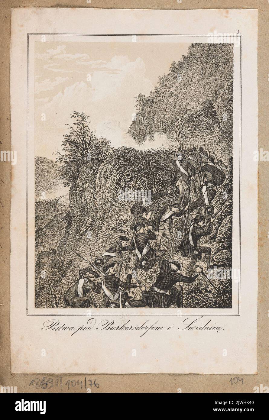 The Battle of Burkersdorf (Burkatów) and Świdnica. Orgelbrand, Samuel (Warszawa ; wydawnictwo, drukarnia ; fl. 1836-1919), merchant employer, Koenig (König) Fr., graphic artist Stock Photo