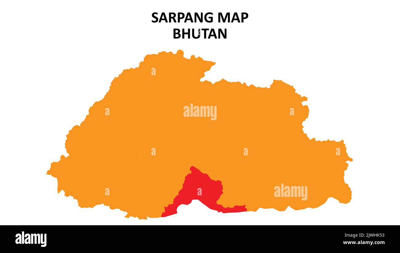 Sarpang State and regions map highlighted on Bhutan map Stock Vector