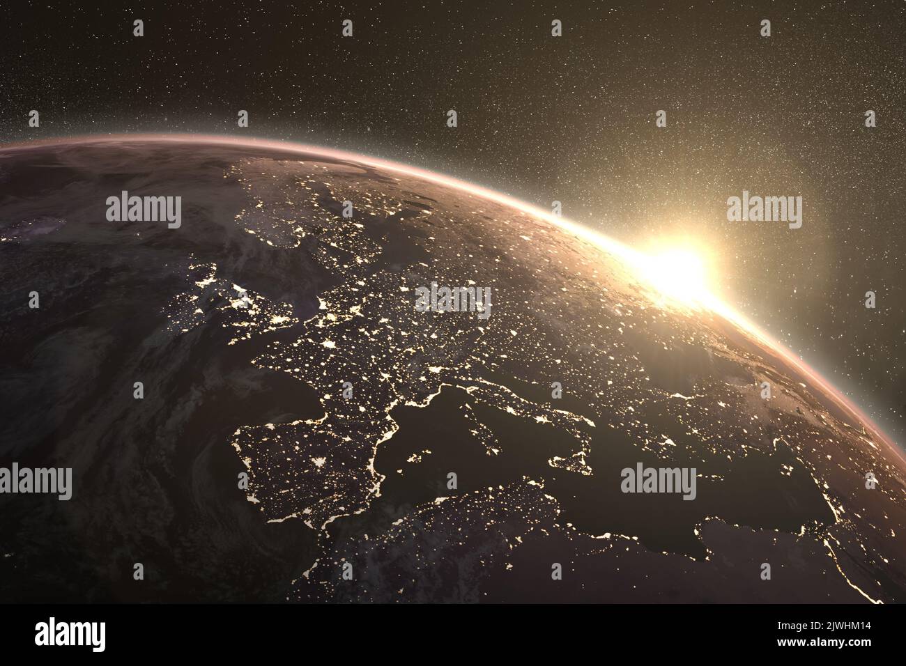Sun rising behind earth hi-res stock photography and images - Alamy