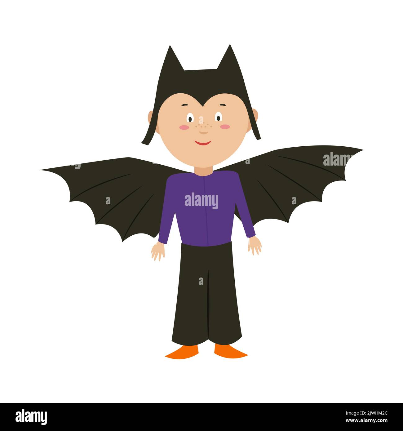 A boy in a bat costume for Halloween. A child in a carnival costume. Vector illustration in flat style Stock Vector