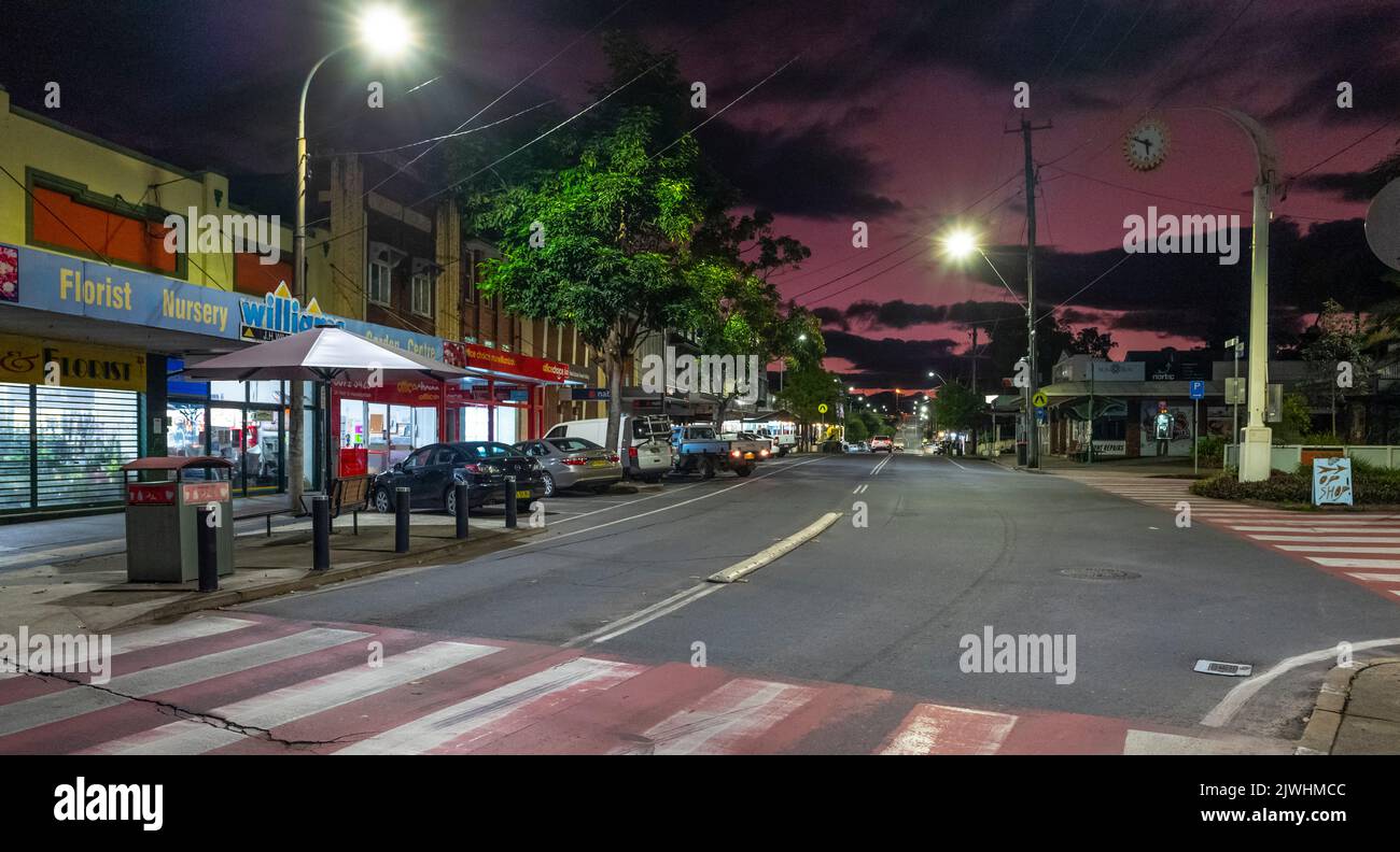 The Main Street of Murwillumbah in northern New South Wales at night