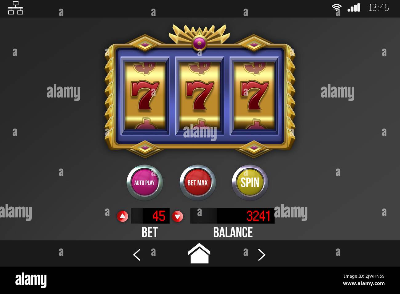 Digital image of slot machine with icons and symbols on mobile screen ...