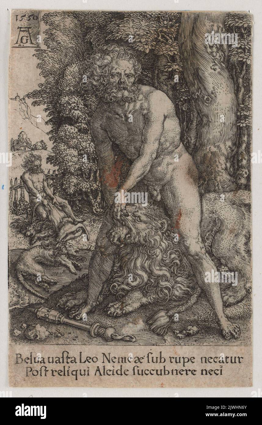 Hercules Fighting the Nemean Lion. Aldegrever, Heinrich (1502-1555/1561), graphic artist Stock Photo