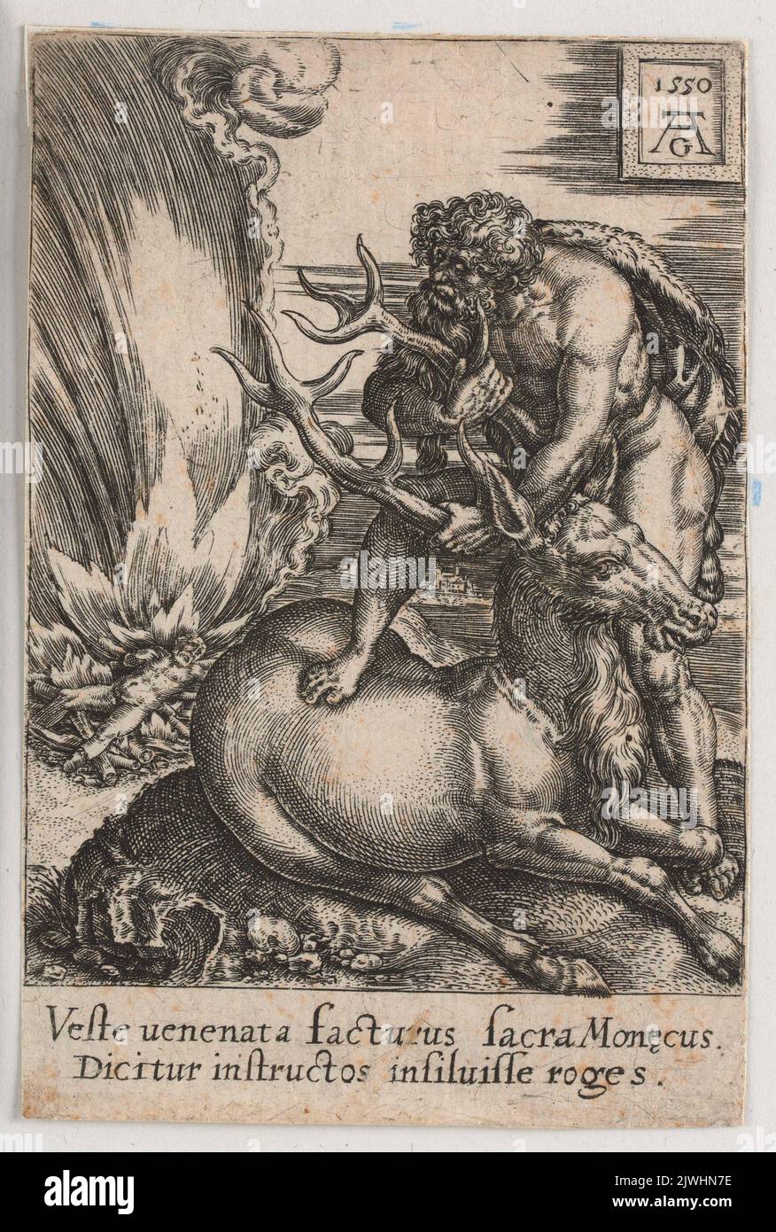 Hercules and the Ceryneian Hind. Aldegrever, Heinrich (1502-1555/1561), graphic artist Stock Photo