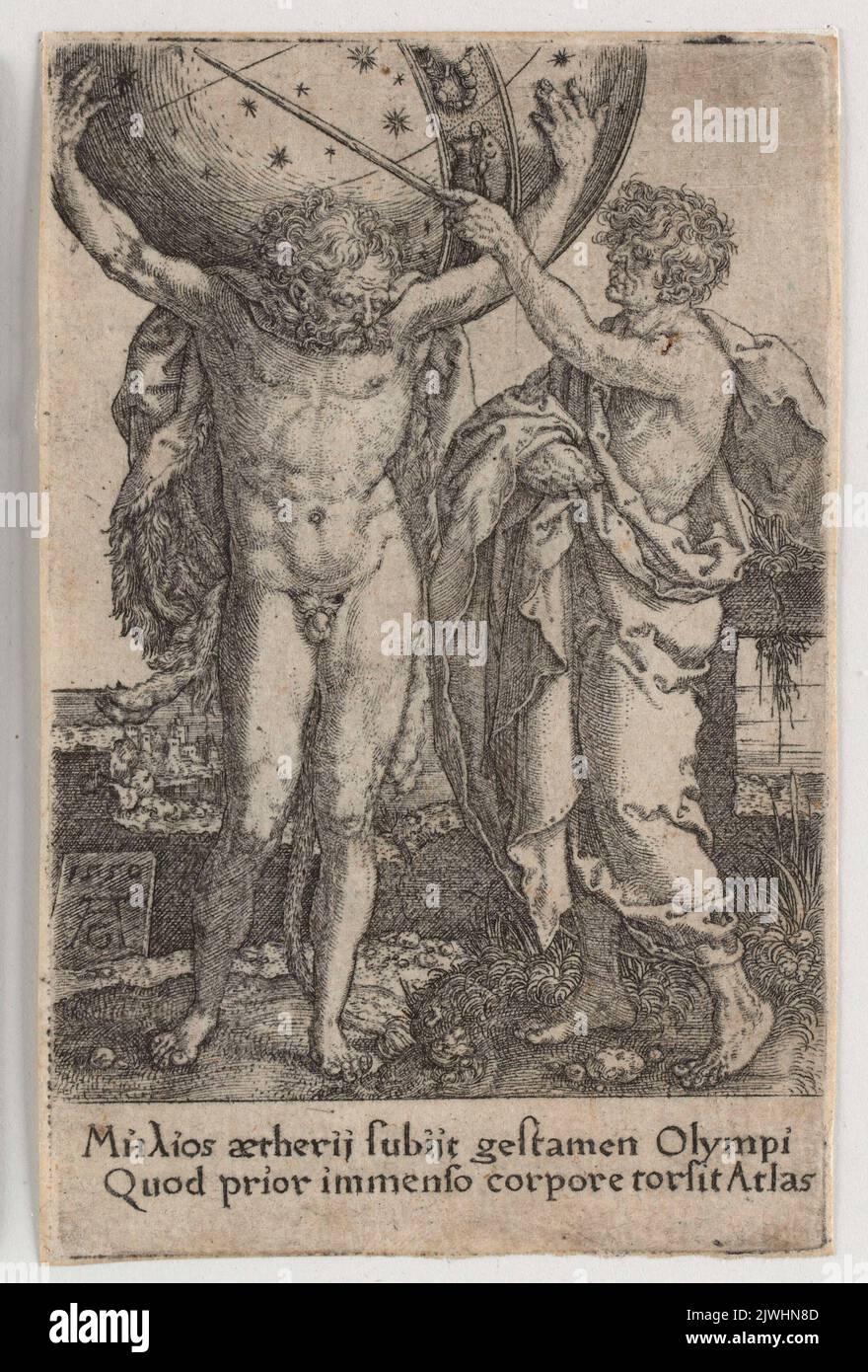 Hercules and Atlas. Aldegrever, Heinrich (1502-1555/1561), graphic artist Stock Photo