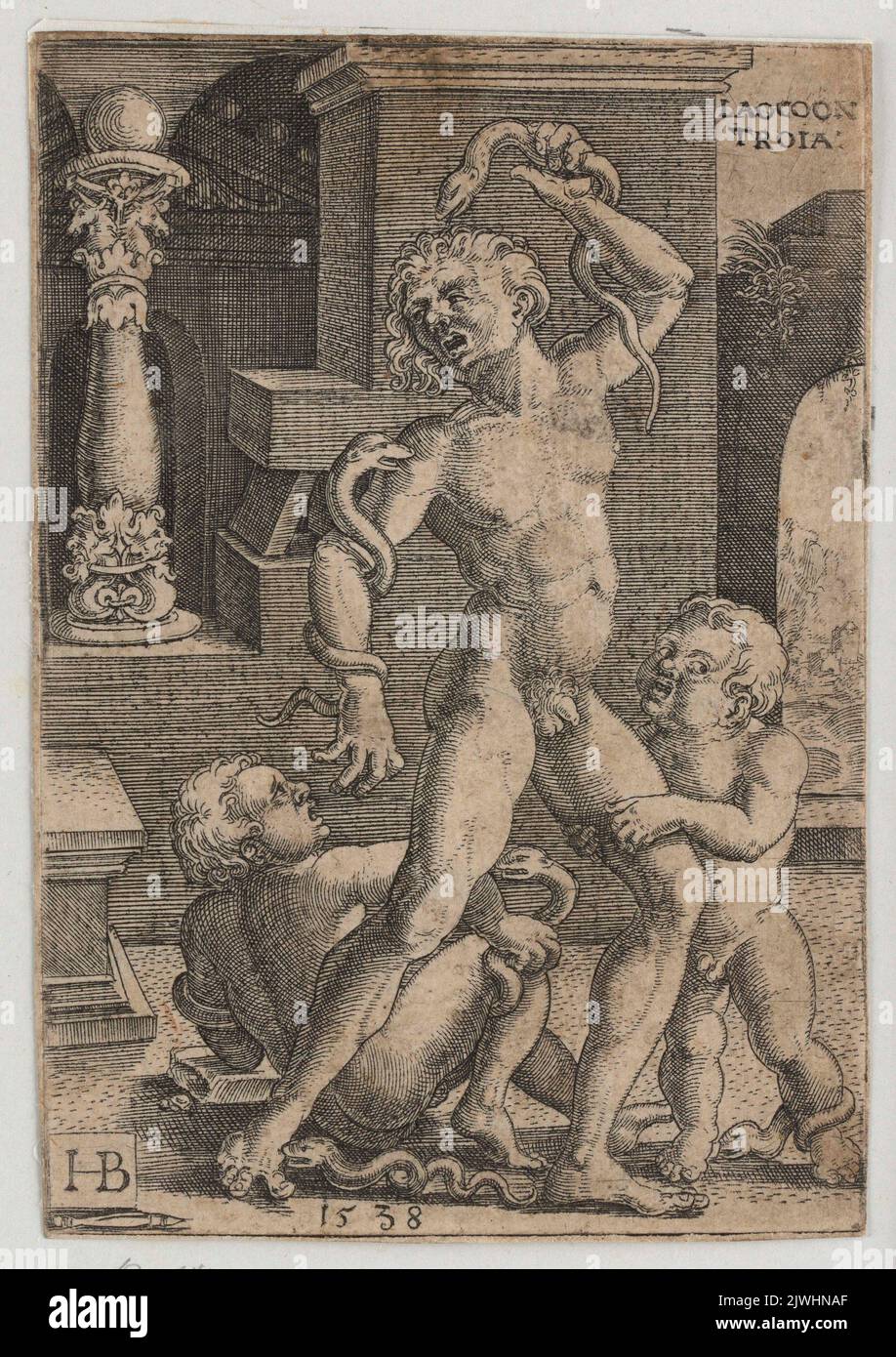 Laocoon and Sons Defending Themselves from Snakes. Brosamer, Hans (ca 1500-1552), graphic artist Stock Photo