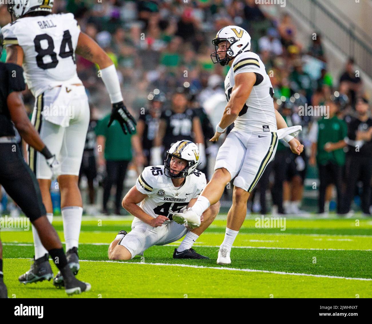 August 27, 2022 - Vanderbilt Commodores place kicker Joseph Bulovas (36) watches his extra point attempt during the third quarter of the Hawaii vs. Vanderbilt football game at the Clarence T. C. Ching Athletics Complex in Honolulu, Hawaii. Glenn Yoza/CSM Stock Photo
