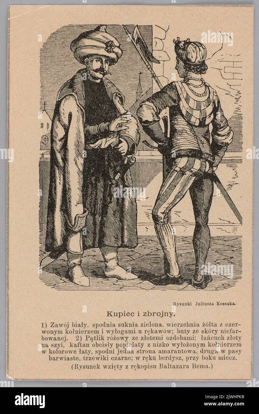 Juliusz Kossak (1824-1899), A tradesman and an armed man; excerpt from a magazine. unknown, publisher Stock Photo