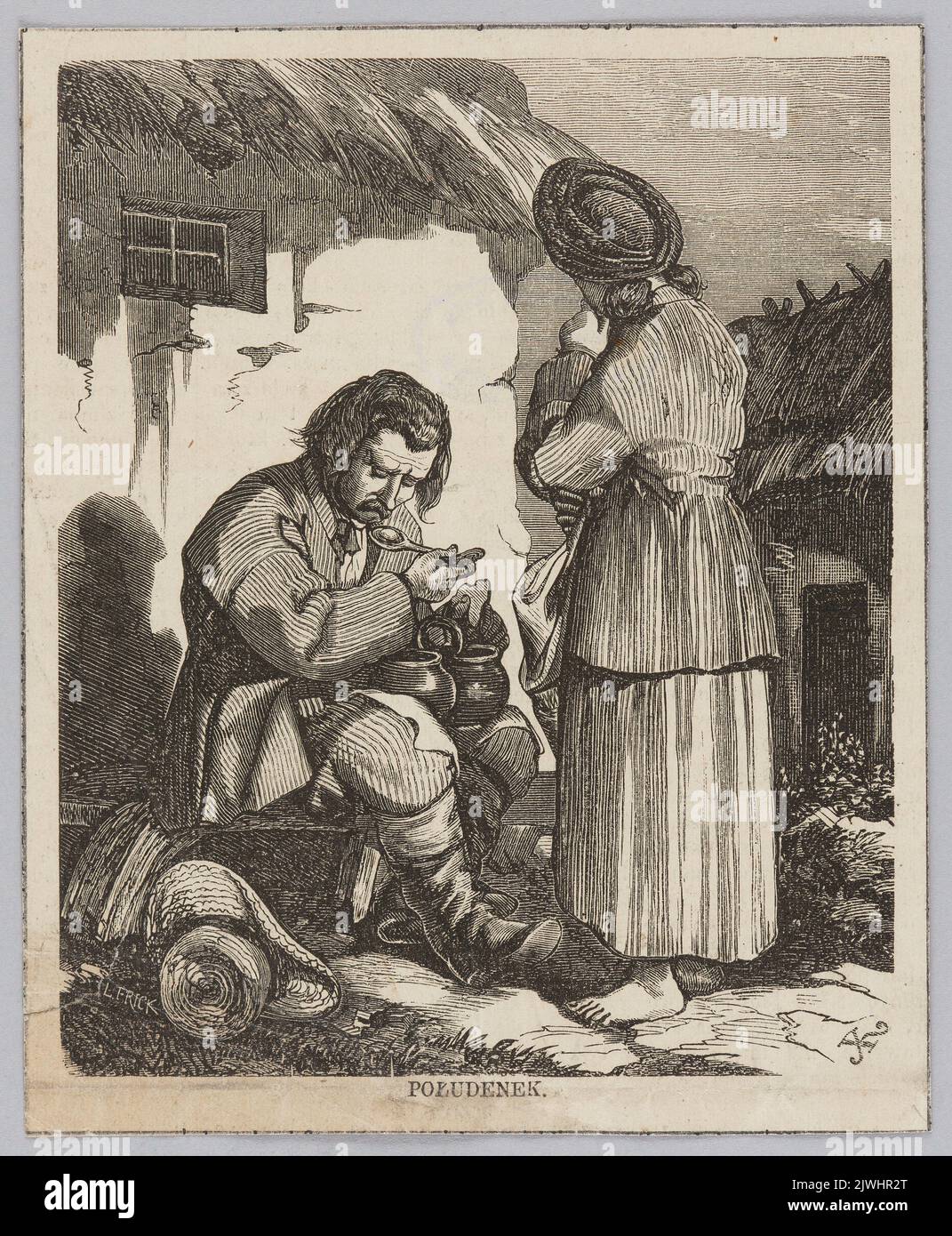 Reproduction of drawing: Juliusz Kossak (1824-1899), Midday meal; from ...