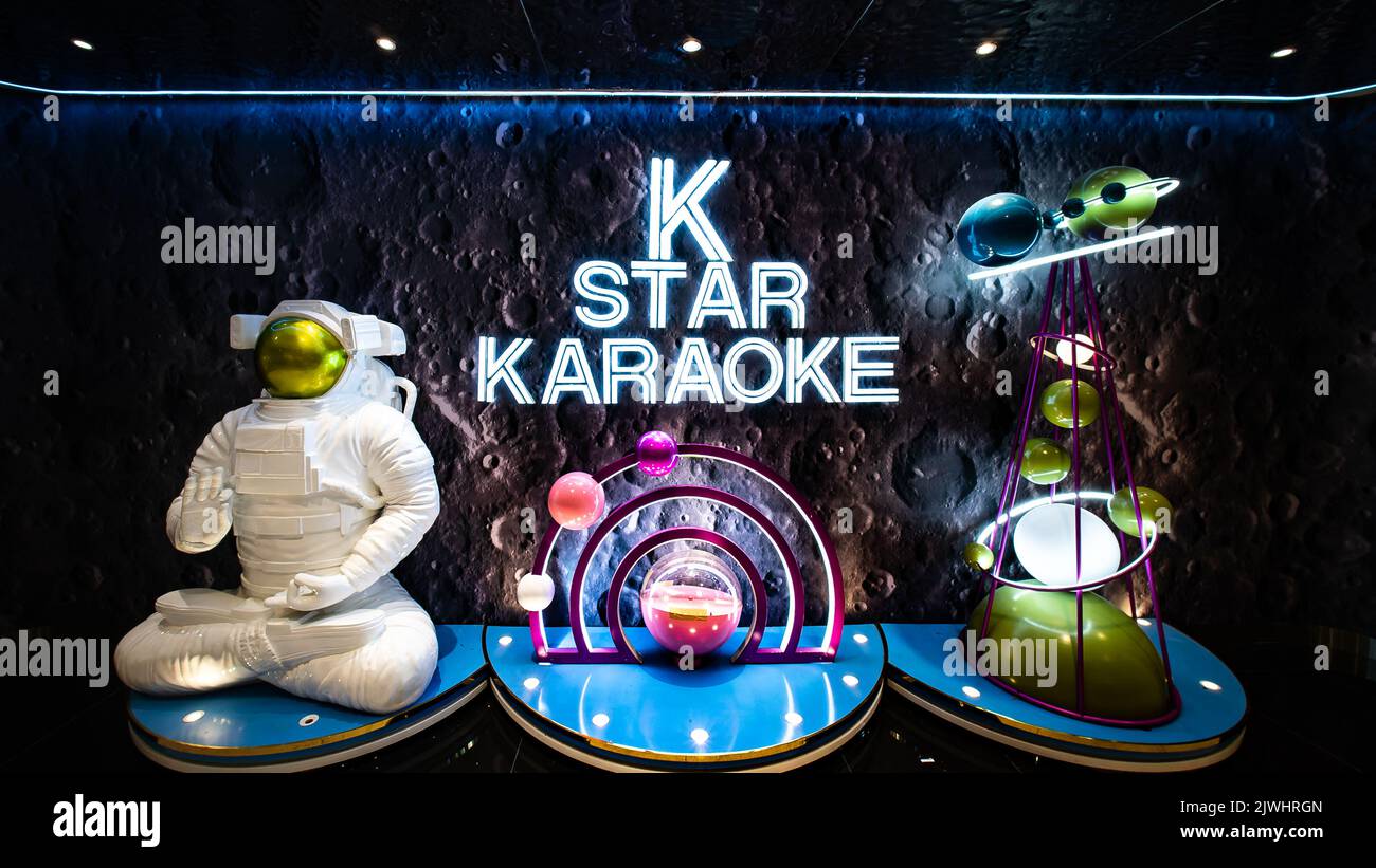 K Star Karaoke themed karaoke bar in Plaza Singapura Mall, Singapore. Stock Photo