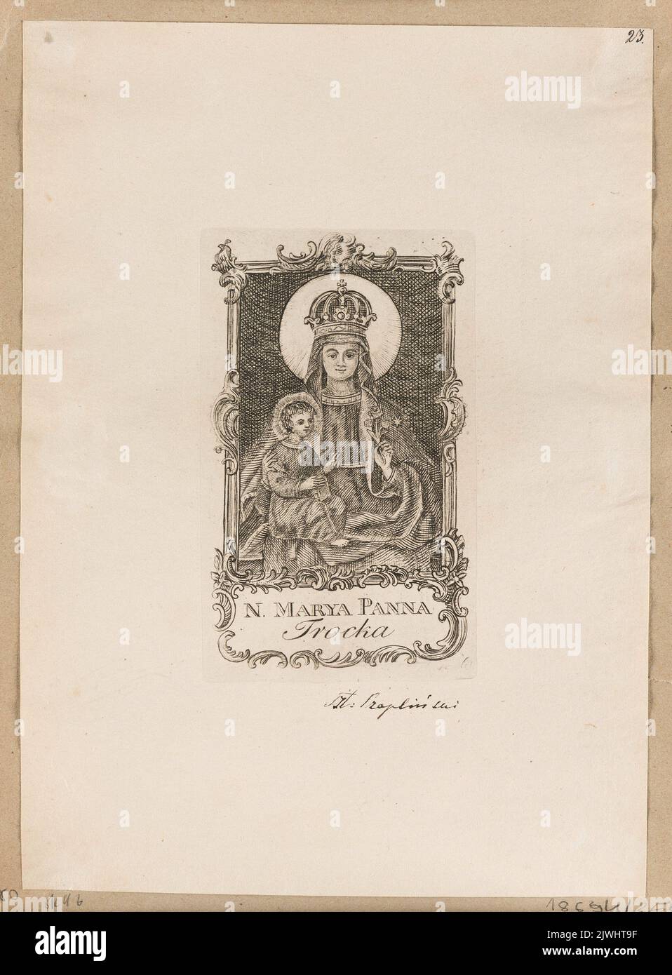 Our Lady of Trakai. Tyszkiewicz, Konstanty (1806-1868), merchant employer, Marcinowski, Antoni (Wilno ; drukarnia ; 1817-1862), printing house, Czapliński, Mikołaj (fl. ca 1710-1750), graphic artist Stock Photo