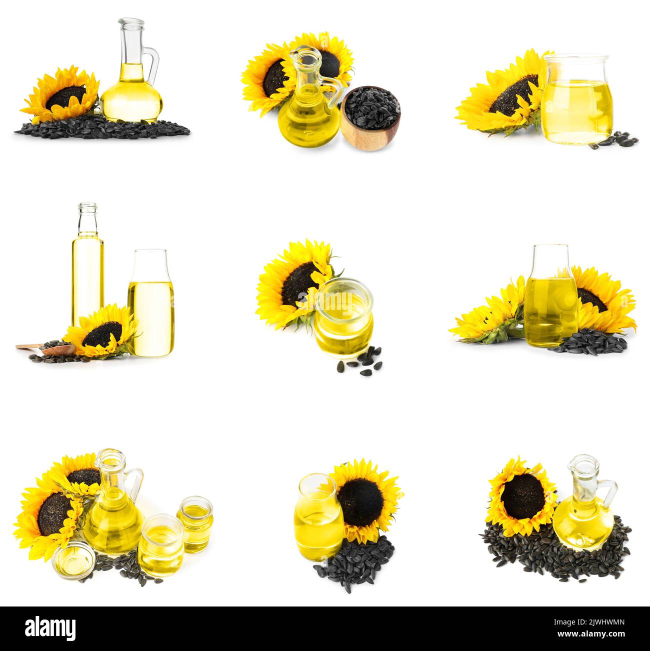 Set of sunflower oil and seeds isolated on white Stock Photo Alamy