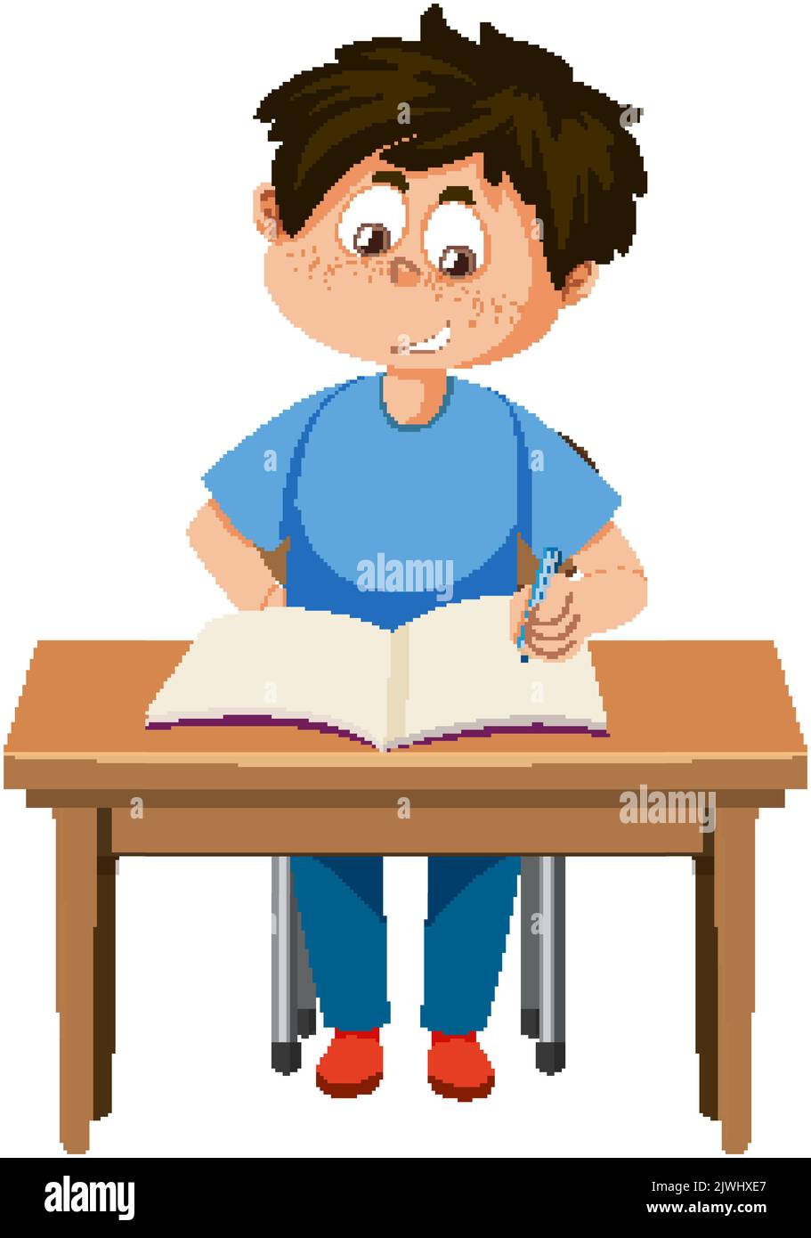 A boy study on the desk illustration Stock Vector Image & Art - Alamy