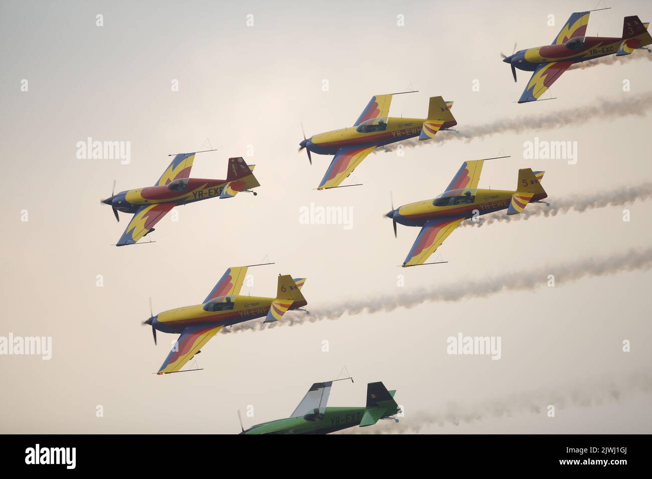 Bucharest, Romania - September 4, 2022:Hawks of Romania on the Aurel Vlaicu airport in Bucharest during an air show. Stock Photo