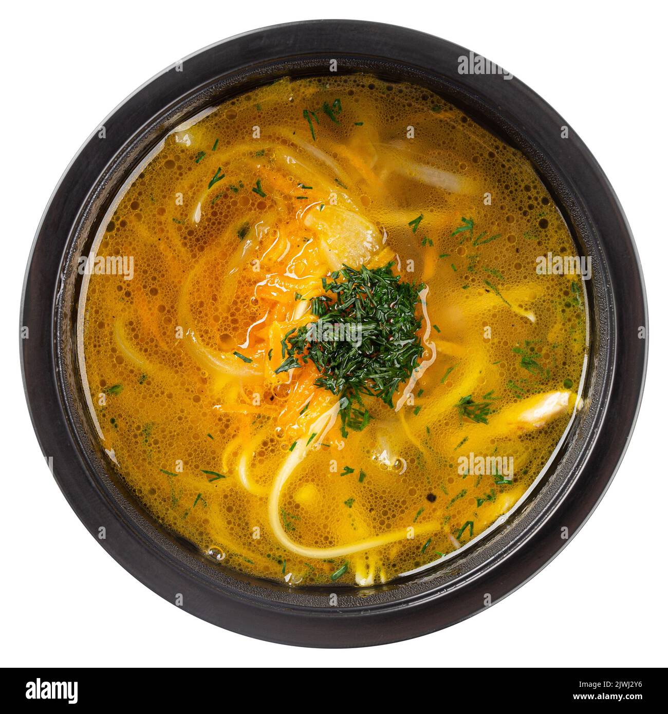 Bowl of chicken noodle soup Stock Photo