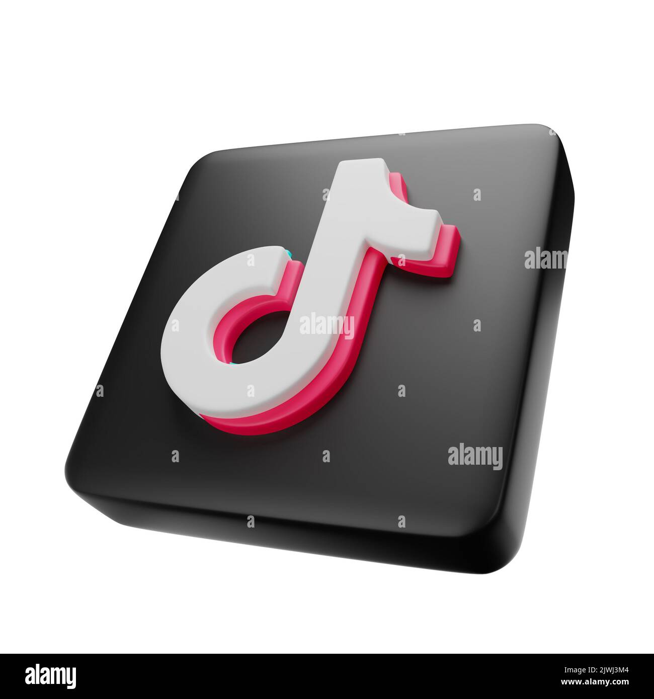 Phitsanulok , Thailand - SEPTEMBER 06, 2022 : Tiktok 3D square icon on isolated white background . Embedded clipping paths . 3D rendering . Stock Photo