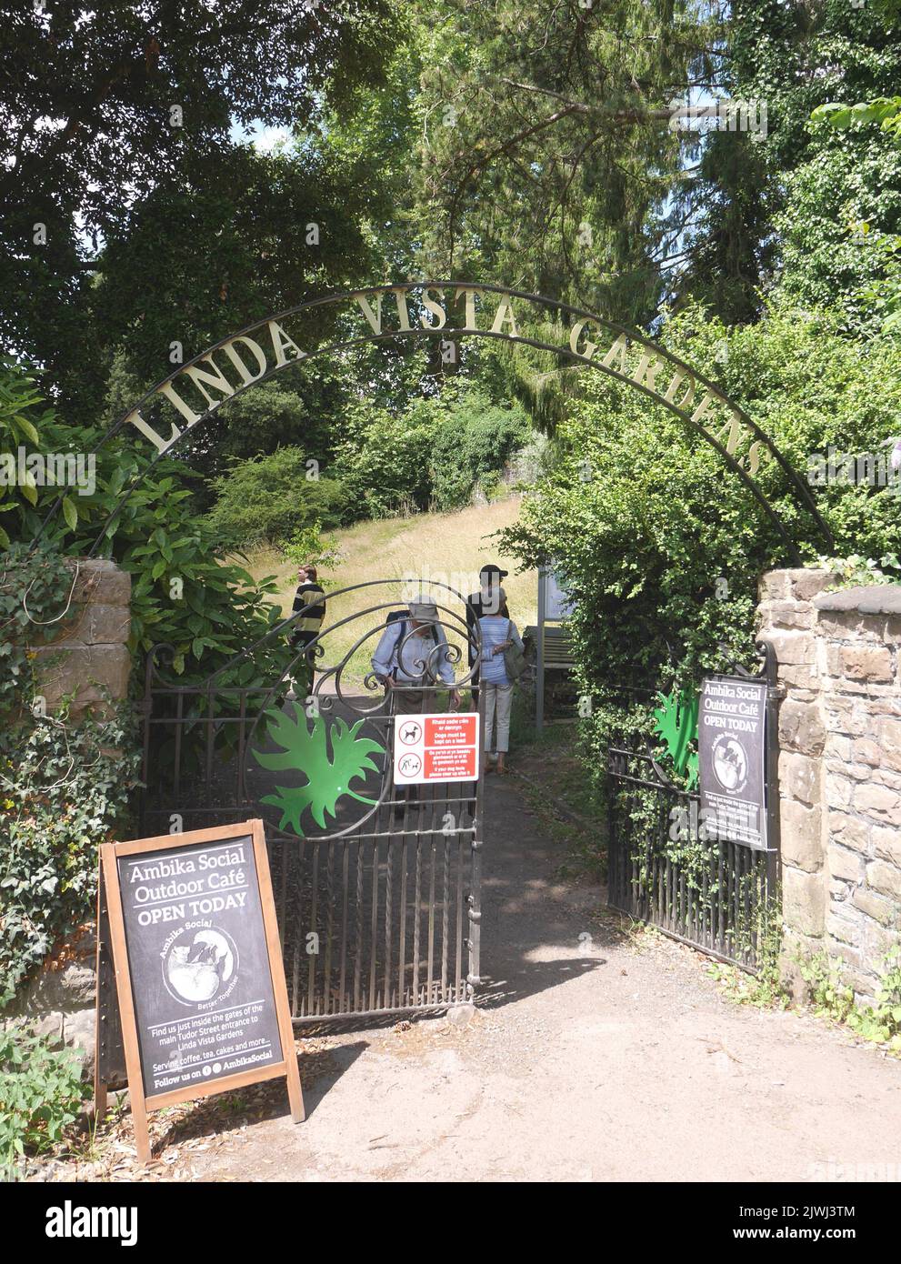 Entrance to Linda Vista public gardens, Abergavenny, Monmouthshire, Wales Stock Photo