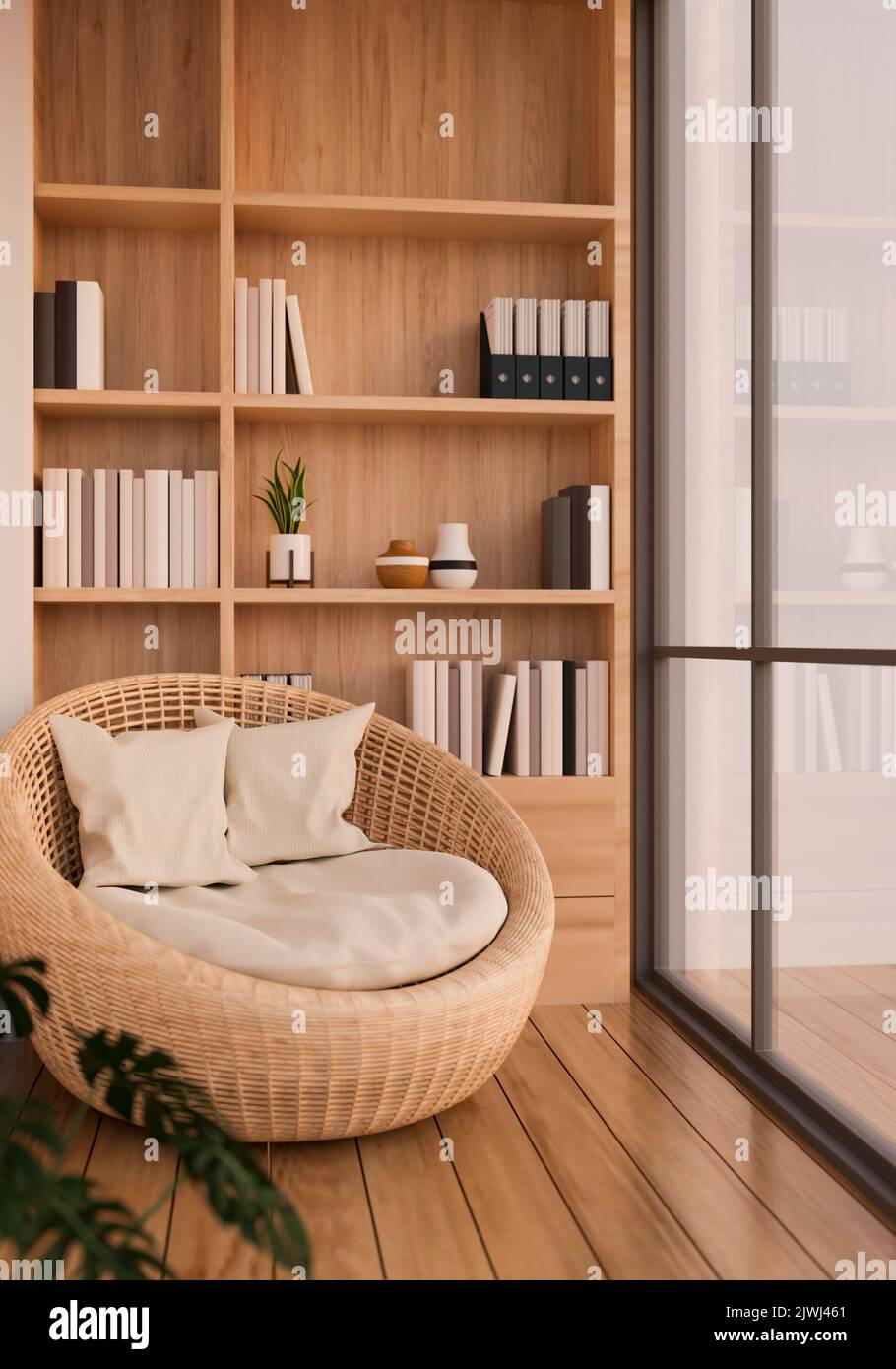 View of Modern minimal Scandinavian home relaxing area interior design with ...