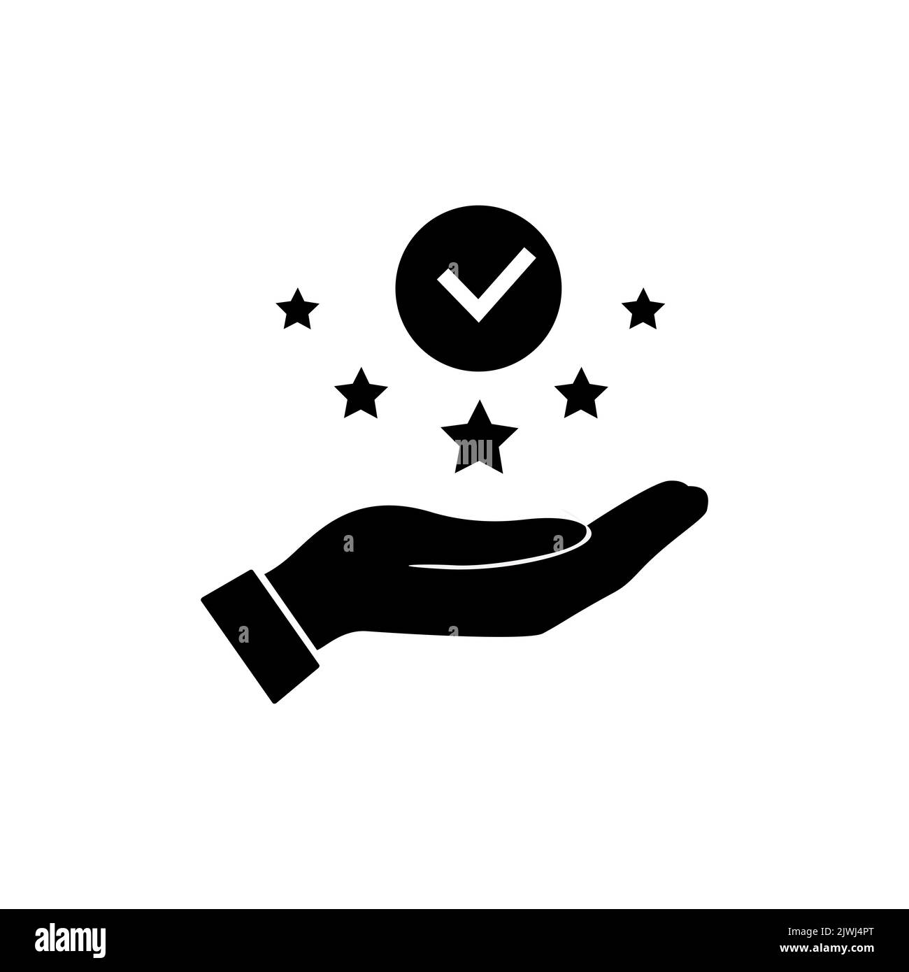 ustomer satisfaction icon. Reputation 5 stars line icon with thumb up. Quality review with feedback template. Customer reputation concept vector illus Stock Vector