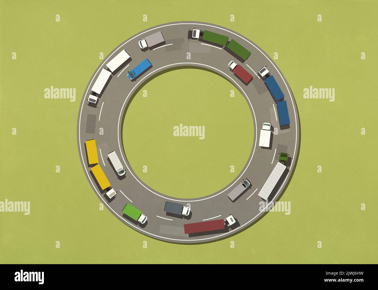 View from above trucks and cars in roundabout Stock Photo - Alamy