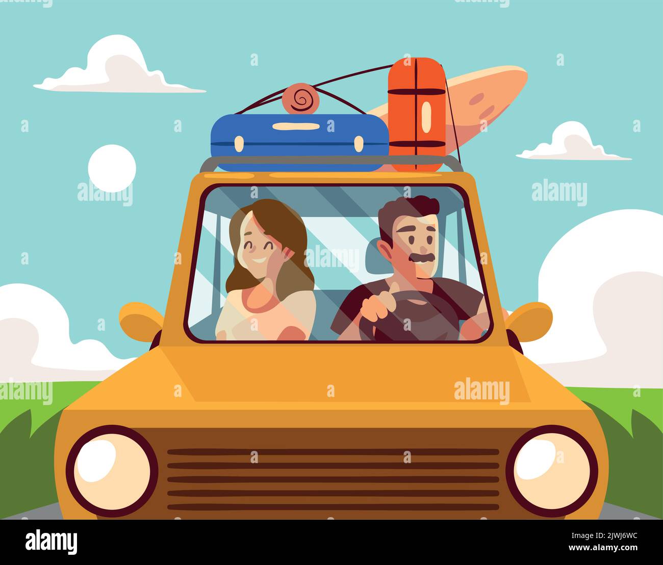 road trip, couple on car Stock Vector Image & Art - Alamy