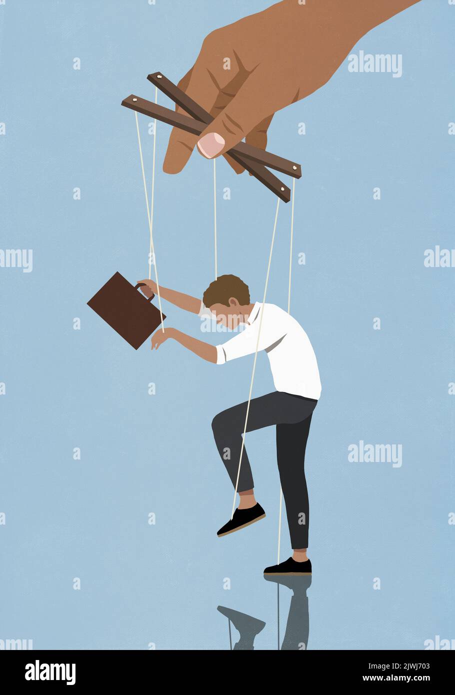 Hand controlling businessman on puppet strings Stock Photo Alamy