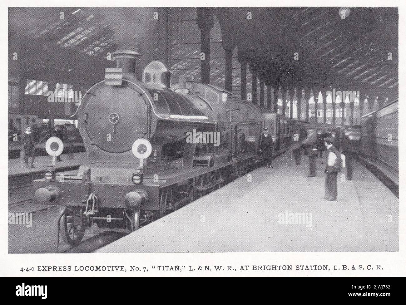 4.4.0 Express Locomotive, No. 7, Titan, L. & N. W. R. at Brighton Station.  L. B. & S. C. R. Stock Photo