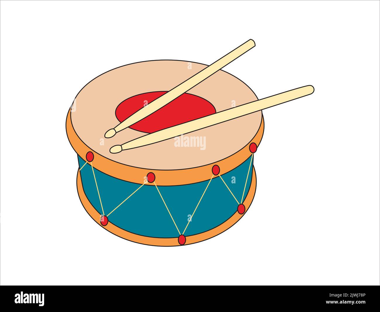 Blue Drum and wooden drumsticks. Musical instrument. Musical instrument