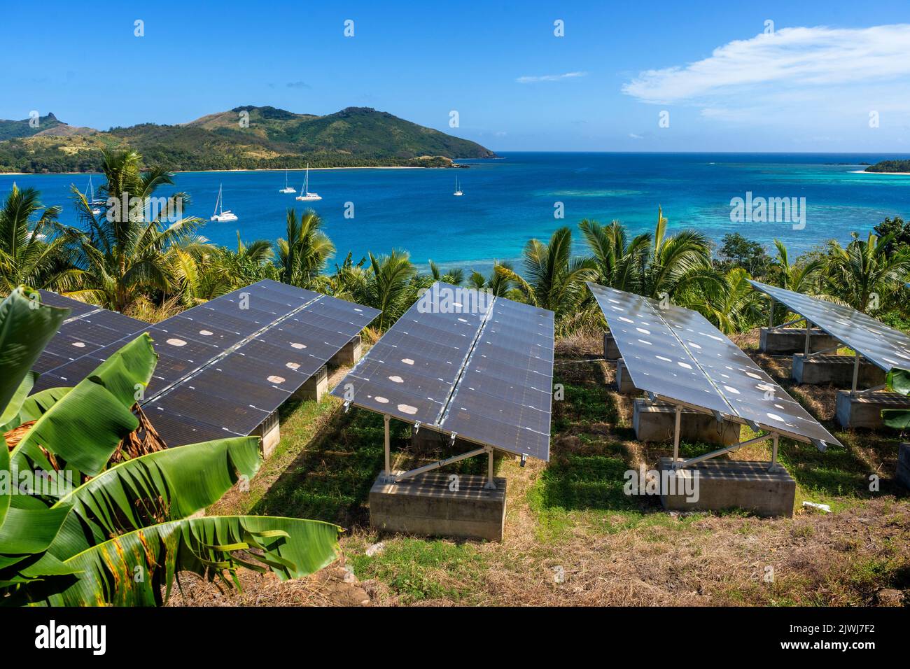 Solar Farm providing electricity for island resort, Nanuya Island