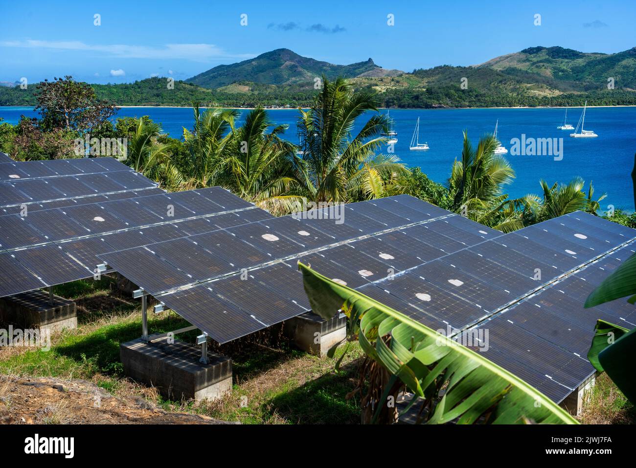 Solar Farm providing electricity for island resort, Nanuya Island